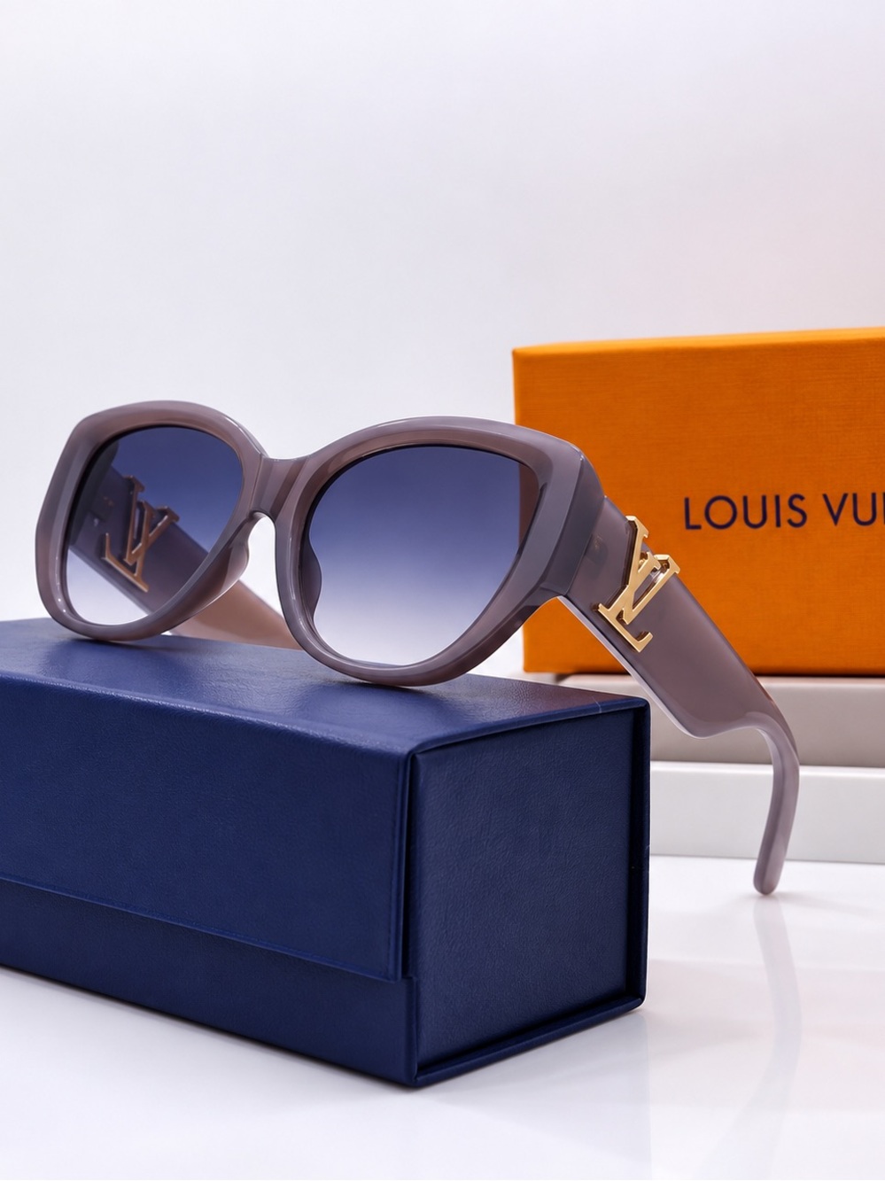 Louis Vuitton Taupe Frame Sunglasses with Gradient Blue Lenses